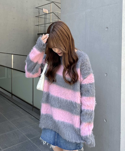 nelliy.（ネルリー）の「ボーダーシャギールーズニット（ニット/セーター・レディース・ブラウン/グレー・FREE）」の7枚目の写真