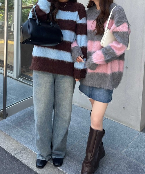 nelliy.（ネルリー）の「ボーダーシャギールーズニット（ニット/セーター・レディース・ブラウン/グレー・FREE）」の22枚目の写真