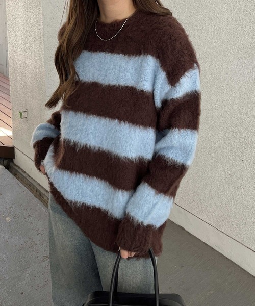 nelliy.（ネルリー）の「ボーダーシャギールーズニット（ニット/セーター・レディース・ブラウン/グレー・FREE）」の13枚目の写真