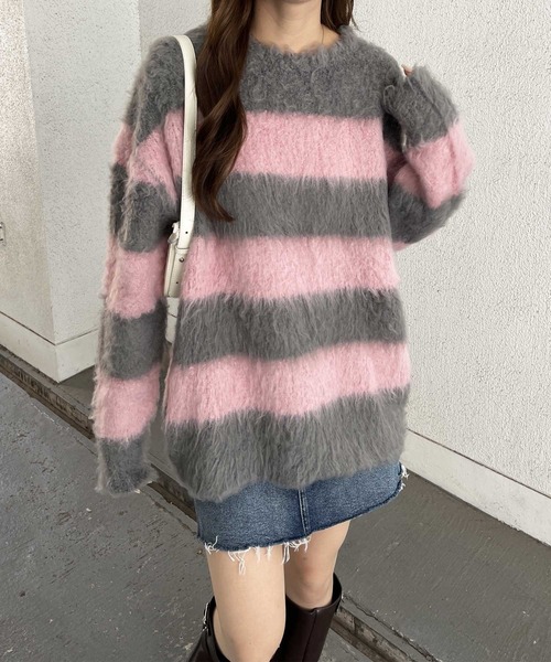 nelliy.（ネルリー）の「ボーダーシャギールーズニット（ニット/セーター・レディース・ブラウン/グレー・FREE）」の8枚目の写真