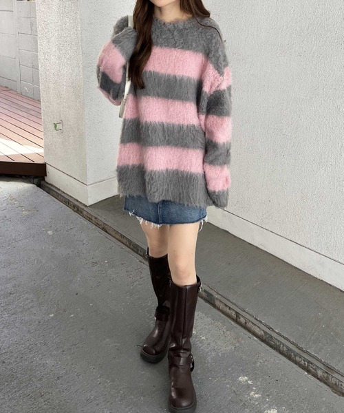 nelliy.（ネルリー）の「ボーダーシャギールーズニット（ニット/セーター・レディース・ブラウン/グレー・FREE）」の11枚目の写真