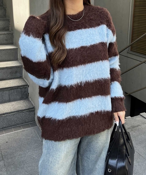 nelliy.（ネルリー）の「ボーダーシャギールーズニット（ニット/セーター・レディース・ブラウン/グレー・FREE）」の14枚目の写真