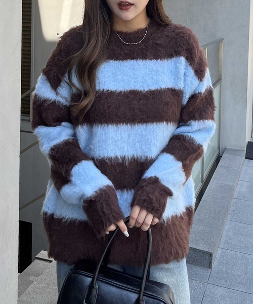 nelliy.（ネルリー）の「ボーダーシャギールーズニット（ニット/セーター・レディース・ブラウン/グレー・FREE）」の16枚目の写真