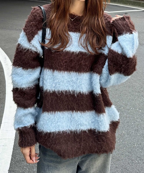 セール】ボーダーシャギールーズニット（ニット/セーター）｜nelliy