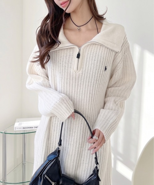 U.S. POLO ASSN.(ユーエスポロアッスン)の「【Ada.別注 U.S. POLO ASSN】セーラーカラー 畦編み ニット チュニック ミニワンピ(ワンピース・レディース・アイボリー/ブラック/ベージュ/ピンク・FREE)」の2枚目の写真
