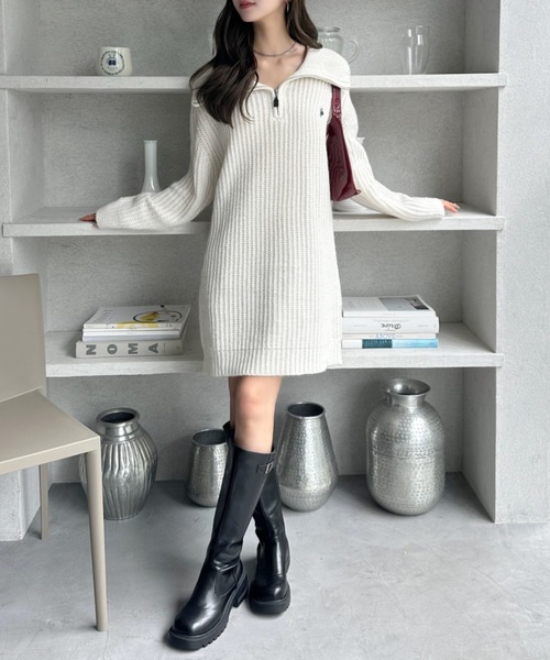 U.S. POLO ASSN.(ユーエスポロアッスン)の「【Ada.別注 U.S. POLO ASSN】セーラーカラー 畦編み ニット チュニック ミニワンピ(ワンピース・レディース・アイボリー/ブラック/ベージュ/ピンク・FREE)」の5枚目の写真