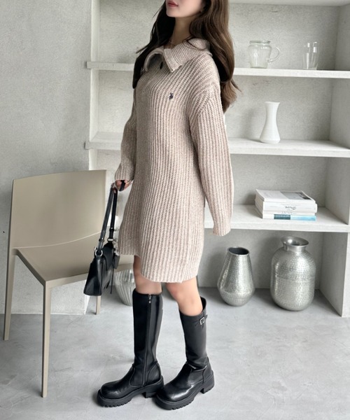 U.S. POLO ASSN.(ユーエスポロアッスン)の「【Ada.別注 U.S. POLO ASSN】セーラーカラー 畦編み ニット チュニック ミニワンピ(ワンピース・レディース・アイボリー/ブラック/ベージュ/ピンク・FREE)」の8枚目の写真
