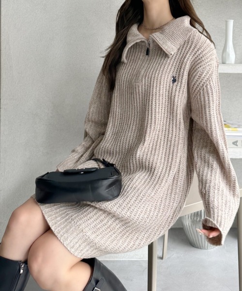 U.S. POLO ASSN.(ユーエスポロアッスン)の「【Ada.別注 U.S. POLO ASSN】セーラーカラー 畦編み ニット チュニック ミニワンピ(ワンピース・レディース・アイボリー/ブラック/ベージュ/ピンク・FREE)」の17枚目の写真