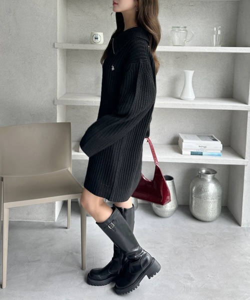 U.S. POLO ASSN.(ユーエスポロアッスン)の「【Ada.別注 U.S. POLO ASSN】セーラーカラー 畦編み ニット チュニック ミニワンピ(ワンピース・レディース・アイボリー/ブラック/ベージュ/ピンク・FREE)」の12枚目の写真