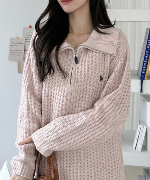 U.S. POLO ASSN.(ユーエスポロアッスン)の「【Ada.別注 U.S. POLO ASSN】セーラーカラー 畦編み ニット チュニック ミニワンピ(ワンピース・レディース・アイボリー/ブラック/ベージュ/ピンク・FREE)」の18枚目の写真