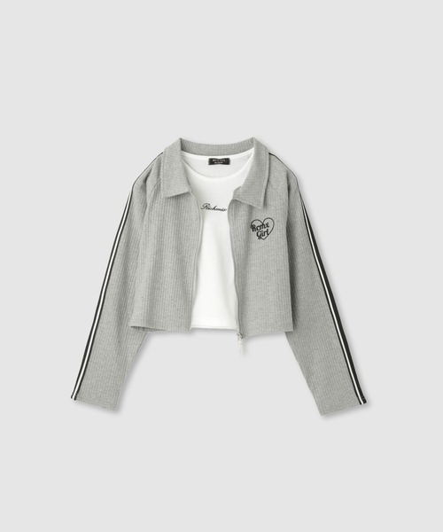 RICH MIX（リッチミックス）の「RICHMIX ジップアンサンブル【インナータンクトップ付き】（アンサンブル・キッズ・杢グレー/ブラック・150/140/130/160）」の2枚目の写真