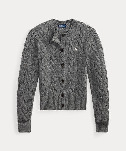 POLO RALPH LAUREN(ポロ ラルフ ローレン)の「ケーブルニット ウールカシミヤ カーディガン(カーディガン/ボレロ・レディース・グレー系・XXS/XS/M/L/S/XL)」の2枚目の写真