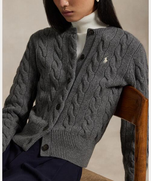 POLO RALPH LAUREN(ポロ ラルフ ローレン)の「ケーブルニット ウールカシミヤ カーディガン(カーディガン/ボレロ・レディース・グレー系・XXS/XS/M/L/S/XL)」の5枚目の写真