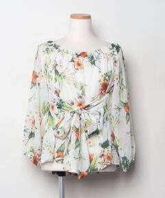 美品 トゥモローランドコレクション カカオフラワープリント ボウタイブラウス カカオフラワープリント ボウタイブラウス（シャツ/ブラウス