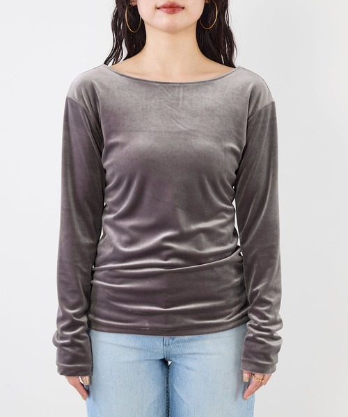 GREYCHORD（グレーコード）の「【GREYCHORD】ベロアロングスリーブトップス-PETRA（Tシャツ/カットソー・レディース・グレー/ベージュ・1）」の5枚目の写真