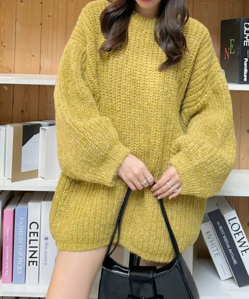 セール】【Eclat one】メランジ オーバーサイズ クルーネック ニット