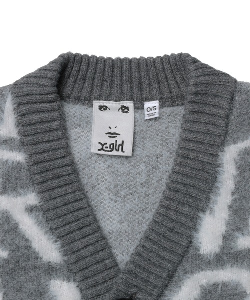 X-girl（エックスガール）の「LOGO AND BUNNY JACQUARD KNIT CARDIGAN（カーディガン/ボレロ・レディース・チャコール/ブラウン・ONE SIZE）」の7枚目の写真
