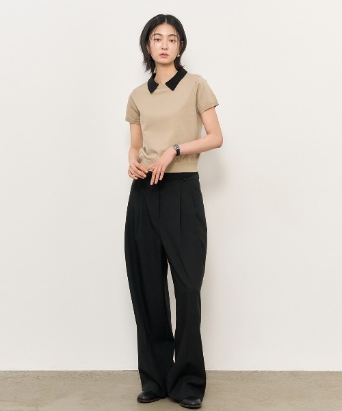 GENERAL IDEA（ジェネラルアイデア）の「GENERAL IDEA/ジェネラルアイディア tencel collar layered half pullover プルオーバー 半袖ニット（ニット/セーター・レディース・ベージュ・S/M/L）」の4枚目の写真