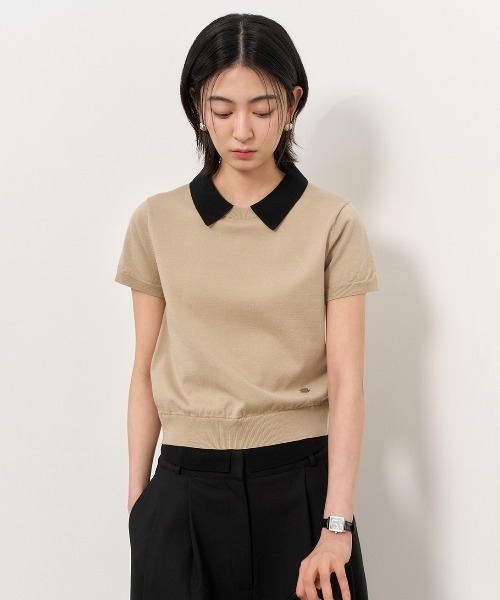 GENERAL IDEA（ジェネラルアイデア）の「GENERAL IDEA/ジェネラルアイディア tencel collar layered half pullover プルオーバー 半袖ニット（ニット/セーター・レディース・ベージュ・S/M/L）」の2枚目の写真