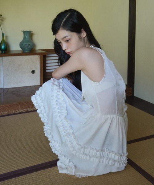 ワンピース Frill mini dress (Ivory) vintage satin mini frill dress / ヴィンテージサテン