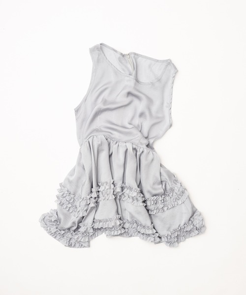 FEKETE（フェケテ）の「vintage satin mini frill dress / ヴィンテージサテンフリルミニワンピース（ワンピース・レディース・アイボリー/グレー・SMALL/LARGE/MEDIUM）」の4枚目の写真