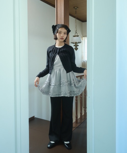 a.m　プリントフリルミニワンピース vintage satin mini frill dress / ヴィンテージサテンフリルミニ