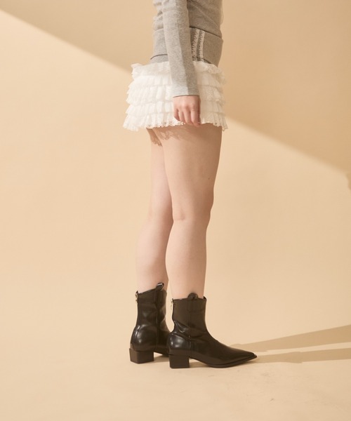 TITTY&CO.（ティティーアンドコー）の「ロゴ入りリブニットフリルスカート（スカート・レディース・グレー/ブラック・FREE）」の10枚目の写真