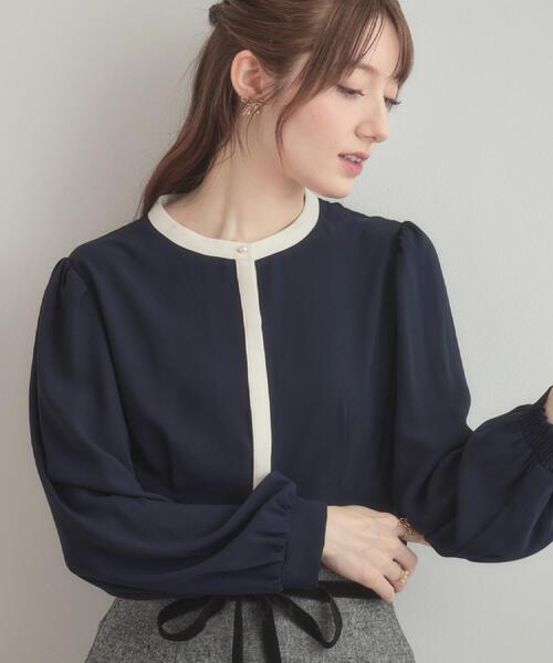 couture brooch（クチュールブローチ）の「【きれいめ・通勤】配色羽織れるブラウス（シャツ/ブラウス・レディース・ホワイト系7/ネイビー系4/グレー系4・42/40/38/36）」の3枚目の写真