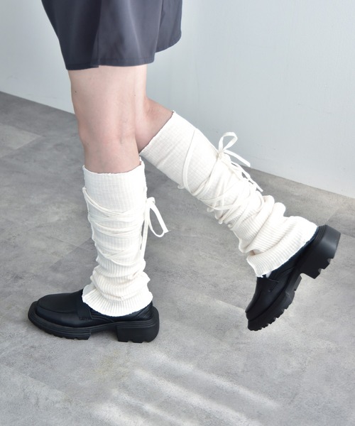 セール】リボン付きリブレッグウォーマー（レッグウォーマー）｜Y/lim
