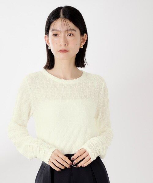 THE SHOP TK （ザ ショップ ティーケー ）の「ウェーブシアー袖クシュプルオーバー【洗濯機OK】（Tシャツ/カットソー・レディース・ブラック/ブルー系その他/オフホワイト・13/12）」の2枚目の写真