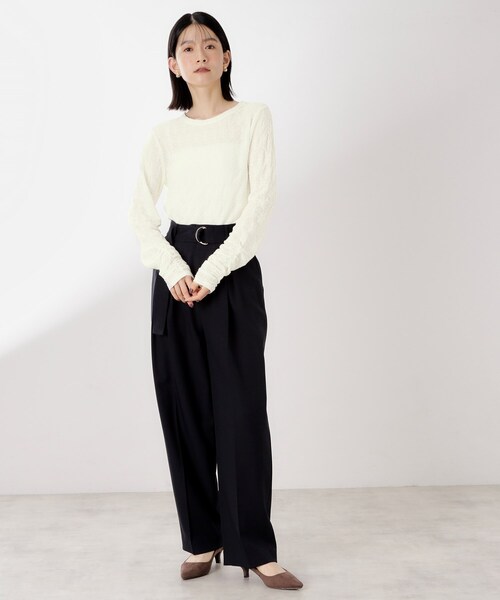 THE SHOP TK （ザ ショップ ティーケー ）の「ウェーブシアー袖クシュプルオーバー【洗濯機OK】（Tシャツ/カットソー・レディース・ブラック/ブルー系その他/オフホワイト・13/12）」の8枚目の写真