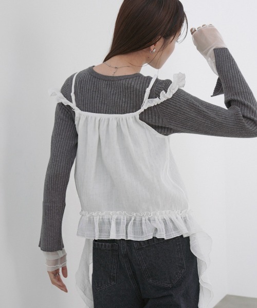 Bab(バブ)の「ラッフルフリルキャミソール(Tシャツ/カットソー・レディース・ブラック/オフホワイト・M)」の5枚目の写真