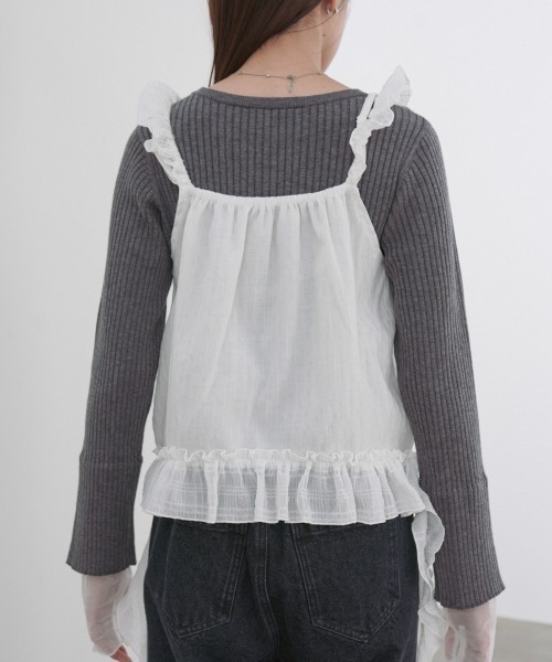 Bab(バブ)の「ラッフルフリルキャミソール(Tシャツ/カットソー・レディース・ブラック/オフホワイト・M)」の11枚目の写真