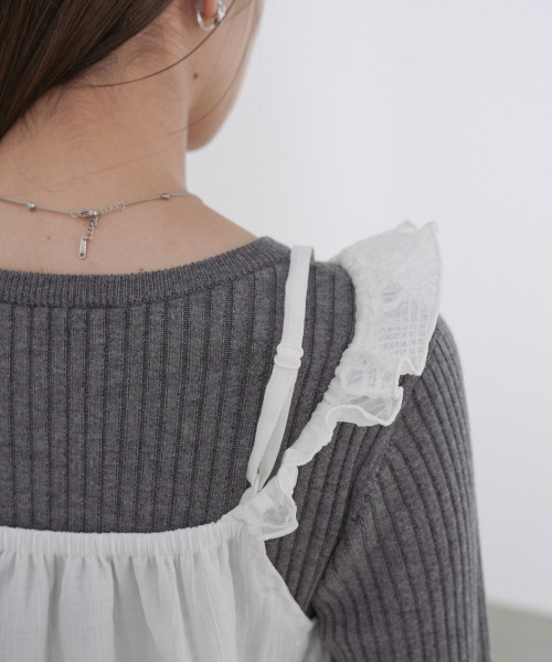 Bab(バブ)の「ラッフルフリルキャミソール(Tシャツ/カットソー・レディース・ブラック/オフホワイト・M)」の15枚目の写真