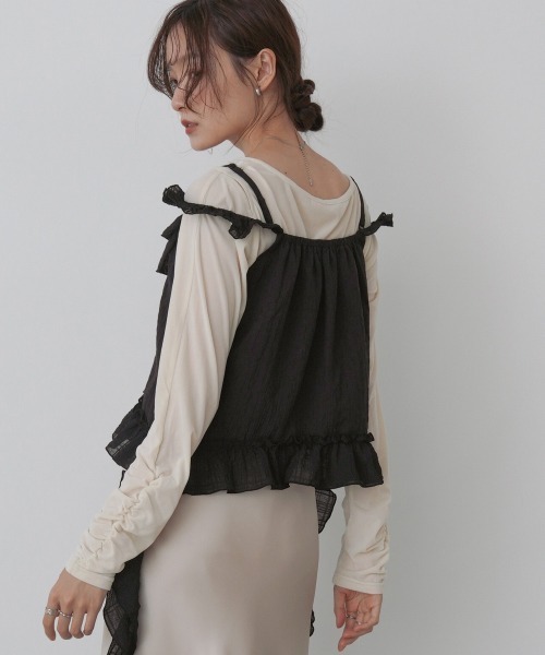 Bab(バブ)の「ラッフルフリルキャミソール(Tシャツ/カットソー・レディース・ブラック/オフホワイト・M)」の19枚目の写真