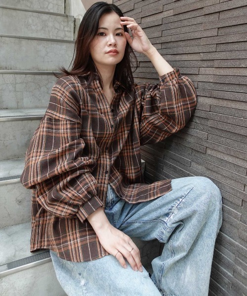 CORNERS（コーナーズ）の「ネルチェックオーバーサイズシャツ（シャツ/ブラウス・レディース・ブラック/ブラウン/ネイビー・M）」の3枚目の写真