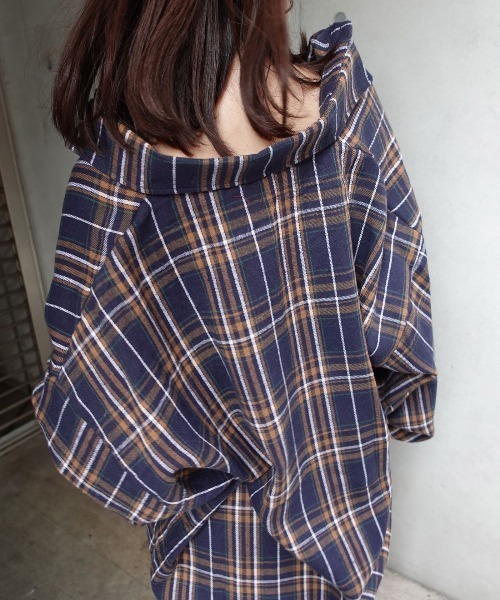 CORNERS（コーナーズ）の「ネルチェックオーバーサイズシャツ（シャツ/ブラウス・レディース・ブラック/ブラウン/ネイビー・M）」の9枚目の写真