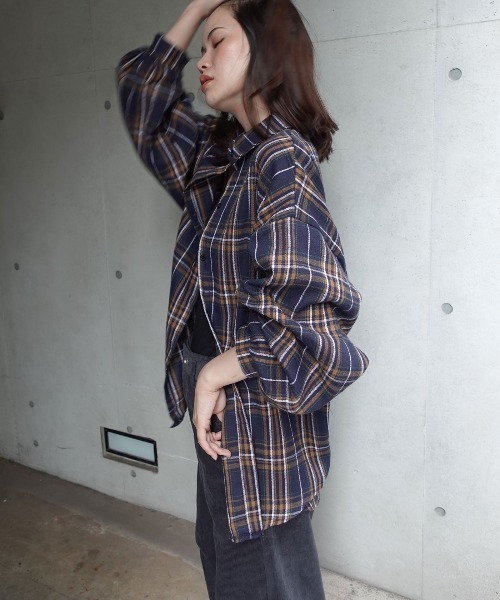 CORNERS（コーナーズ）の「ネルチェックオーバーサイズシャツ（シャツ/ブラウス・レディース・ブラック/ブラウン/ネイビー・M）」の7枚目の写真