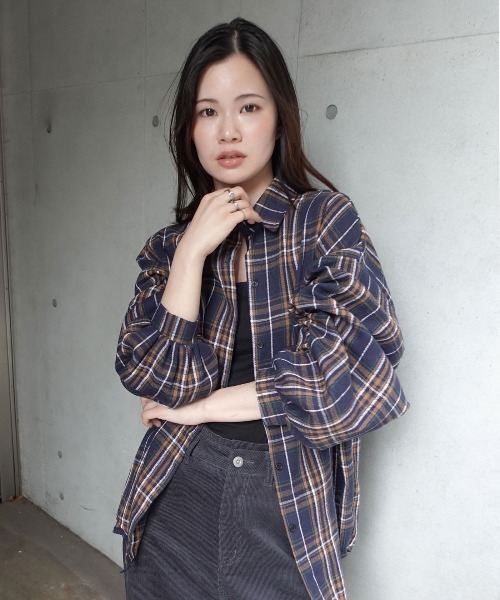 CORNERS（コーナーズ）の「ネルチェックオーバーサイズシャツ（シャツ/ブラウス・レディース・ブラック/ブラウン/ネイビー・M）」の8枚目の写真