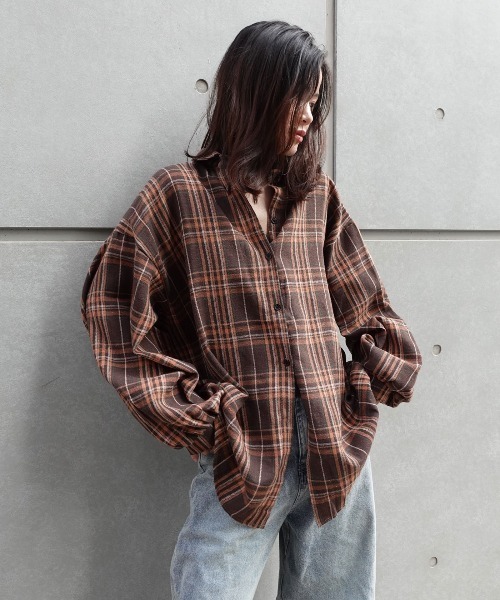 CORNERS（コーナーズ）の「ネルチェックオーバーサイズシャツ（シャツ/ブラウス・レディース・ブラック/ブラウン/ネイビー・M）」の11枚目の写真