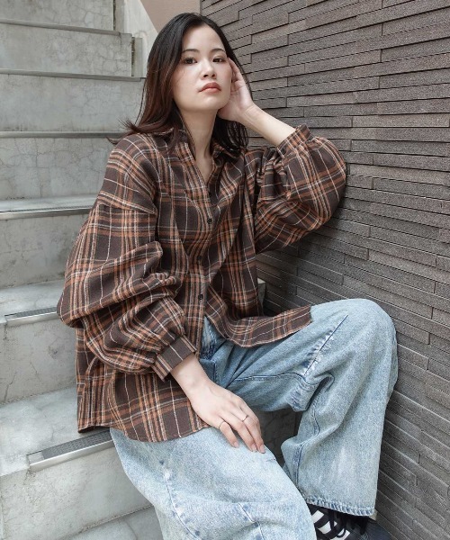 CORNERS（コーナーズ）の「ネルチェックオーバーサイズシャツ（シャツ/ブラウス・レディース・ブラック/ブラウン/ネイビー・M）」の13枚目の写真