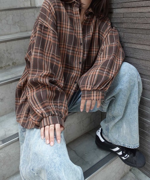 CORNERS（コーナーズ）の「ネルチェックオーバーサイズシャツ（シャツ/ブラウス・レディース・ブラック/ブラウン/ネイビー・M）」の14枚目の写真