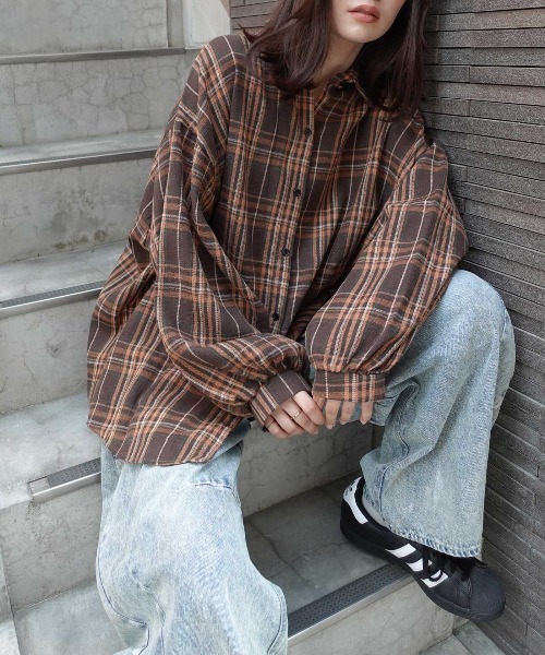 CORNERS（コーナーズ）の「ネルチェックオーバーサイズシャツ（シャツ/ブラウス・レディース・ブラック/ブラウン/ネイビー・M）」の15枚目の写真