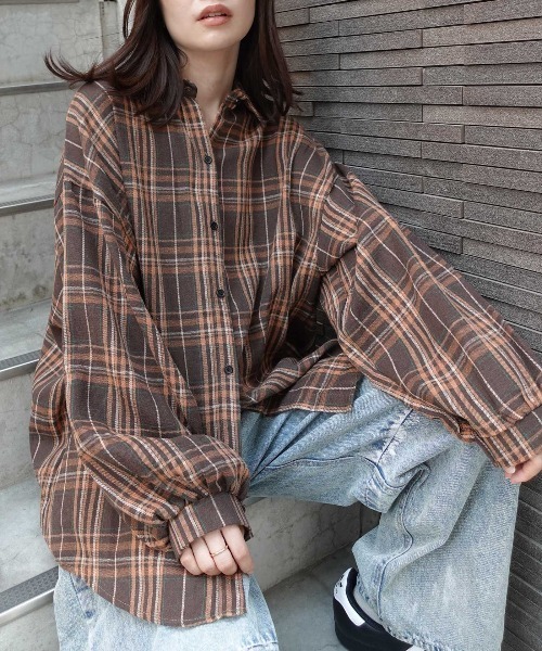 CORNERS（コーナーズ）の「ネルチェックオーバーサイズシャツ（シャツ/ブラウス・レディース・ブラック/ブラウン/ネイビー・M）」の16枚目の写真