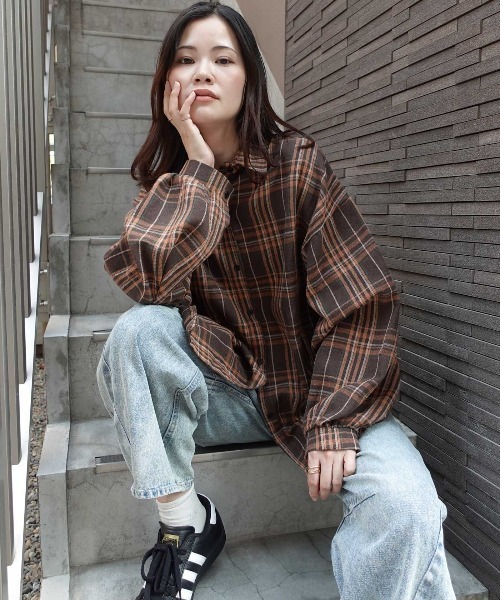 CORNERS（コーナーズ）の「ネルチェックオーバーサイズシャツ（シャツ/ブラウス・レディース・ブラック/ブラウン/ネイビー・M）」の17枚目の写真