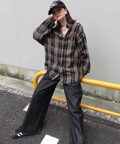 CORNERS（コーナーズ）の「ネルチェックオーバーサイズシャツ（シャツ/ブラウス・レディース・ブラック/ブラウン/ネイビー・M）」の18枚目の写真