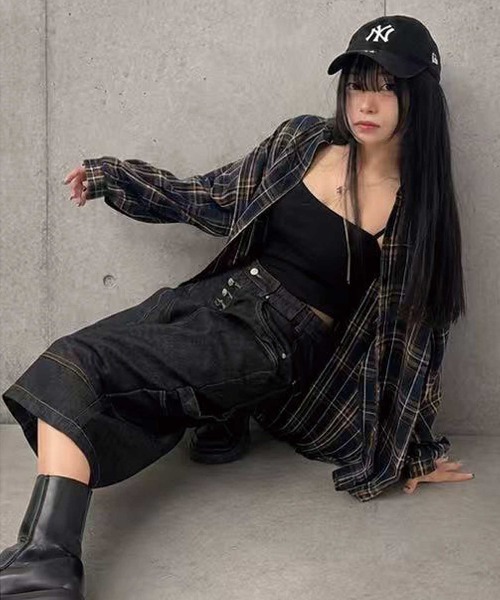 Lots of Love(ロッツオブラブ)の「ネルチェックオーバーサイズシャツ(シャツ/ブラウス・レディース・ブラック/ブラウン/ネイビー・M)」の4枚目の写真