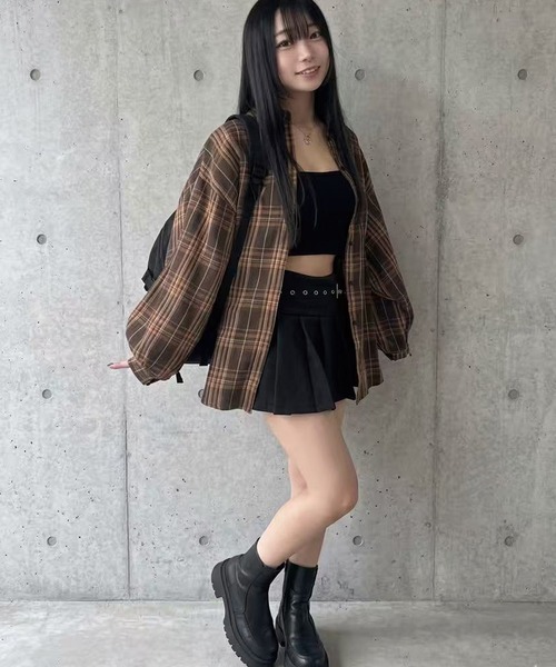 Lots of Love(ロッツオブラブ)の「ネルチェックオーバーサイズシャツ(シャツ/ブラウス・レディース・ブラック/ブラウン/ネイビー・M)」の7枚目の写真