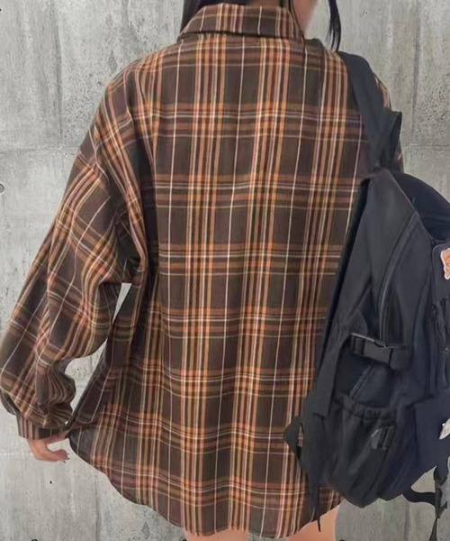 Lots of Love(ロッツオブラブ)の「ネルチェックオーバーサイズシャツ(シャツ/ブラウス・レディース・ブラック/ブラウン/ネイビー・M)」の9枚目の写真