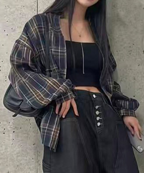 Lots of Love(ロッツオブラブ)の「ネルチェックオーバーサイズシャツ(シャツ/ブラウス・レディース・ブラック/ブラウン/ネイビー・M)」の11枚目の写真